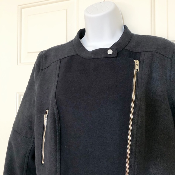 Trouve Navy asymmetric zip moto inspired coat sz L - Picture 3 of 8